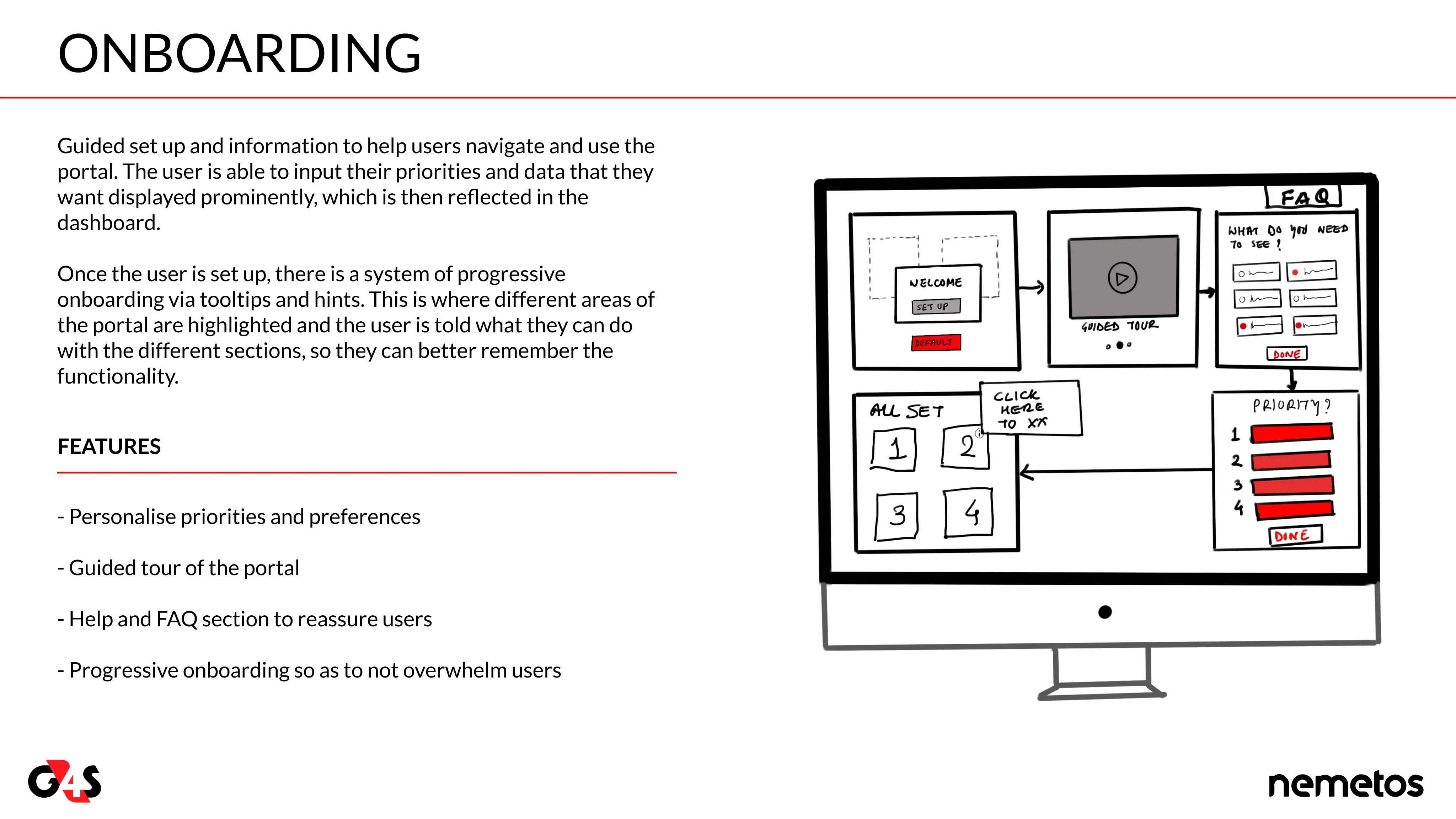 Concept card 6, Onboarding: a guided tour and help section introducing the portal, with a progressive setup of preferences.